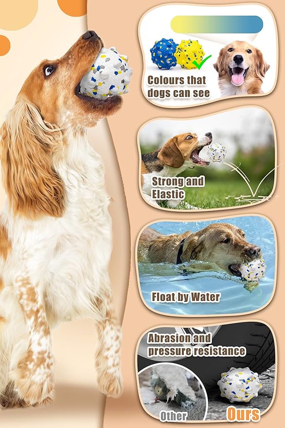 Moonorange 1.96'' Dog Balls for Dogs Aggressive Chewers Indestructible Tennis Durable Bouncy Interactive Dog Toy Balls for Fetch Game Floating Training(White Small)