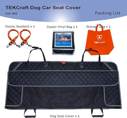 TEKCraft Dog Car Seat Cover Pet Back seat Cover for Dogs Rear Seat Cover Backseat Protector Auto Bench Covers Waterproof Protectors Universal Accessories fit for Cars SUVs Trucks