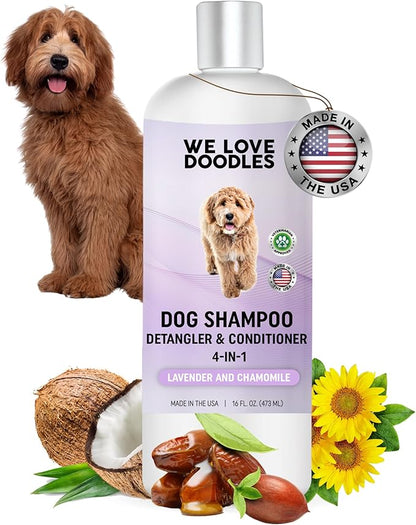4-in-1 Dog Shampoo Dog Shampoo, Conditioner & Detangler - Best Shampoo for Goldendoodles, Poodles & Doodles - for Matted Pet Hair - Made in The USA, 16OZ, Lavender [We Love Doodles]