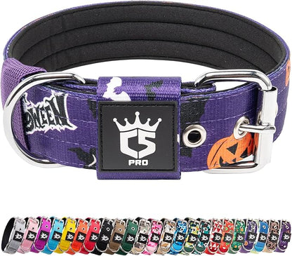 TSPRO Tactical Dog Collar 1.5 Inch Wide Thick Dog Collars with Heavy Duty Metal Buckle, Durable, Strong, Adjustable for Medium to Large Dogs (Halloween Purple L)