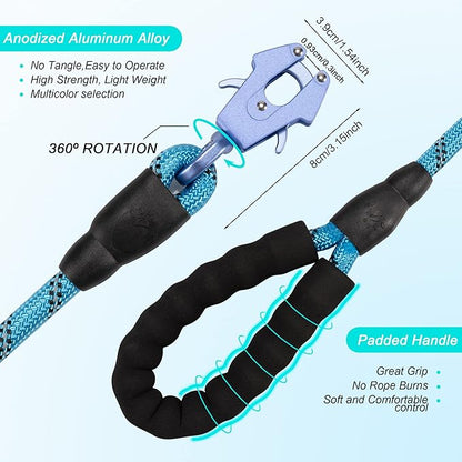 GEIT 2/4/5/6FT Dog Leash, Heavy Duty Rope Leashes, Reflective Nylon Pet Lead with Aluminum Quick Release/Locking Tactical Frog Clip for Small Medium and Large Dogs, Blue, 1/2 inch