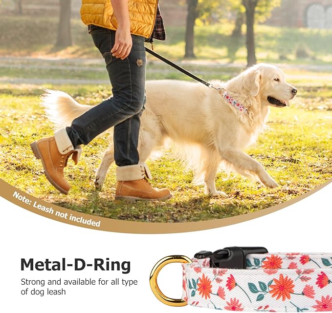 Cotton Handmade Dog Collar Cute and Distinctive Patterns Red and White Flower with Pendant for Girl Boy Dogs Collars S