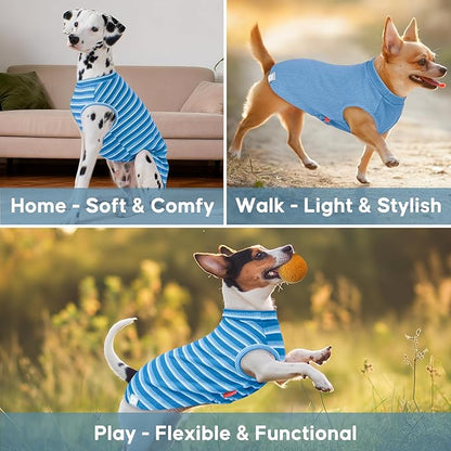 KYEESE 2Pack Waffle Dog Shirts Stretchy Dog T-Shirts Lightweight Dogs Tank Top Sleeveless Striped Dogs Shirt Vest Breathable, XX-Large, Blue+Striped