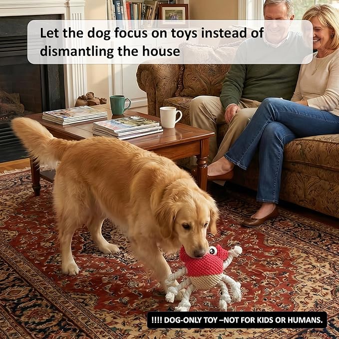 Squeaky Crab Dog Toy with Rope Legs - 5.5''X9.5'' Durable Dog Chew Toy for Small Dogs | Built-in Whistle Sounds | Teeth Cleaning | Interactive Dog Toys （RED）