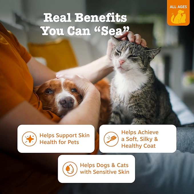 Zesty Paws Wild Alaskan Omega-3 Blend Pollock + Salmon Oil for Dogs and Cats- Skin and Coat Support, Omega 3 Supplement for Pets, 8.5oz