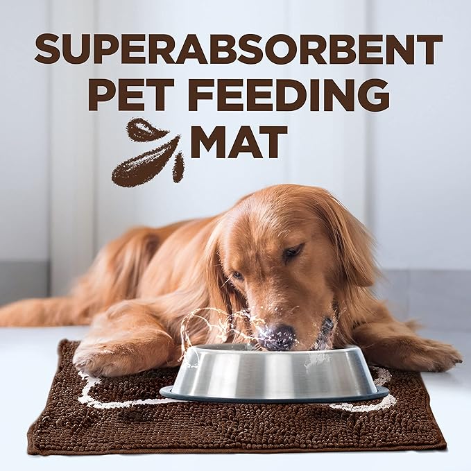 Soggy Doggy Slopmat - Dark Chocolate/Oatmeal Bone - 18” x 24″ - Water Absorbing Door Mat for Muddy Paws and Food/Water Bowls - Microfiber Chenille Small Doormat - Machine Washable
