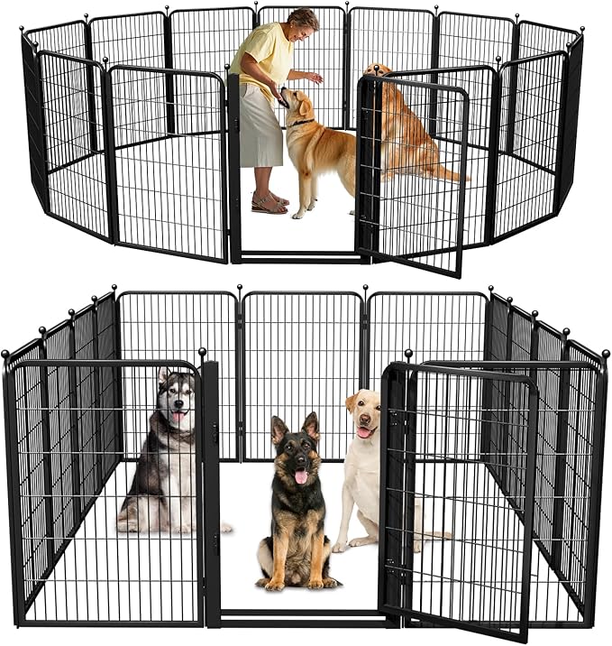 Jhsomdr Dog Playpen Outdoor, 40 inch 12 Panels Dog Fence with Extra Wide Gate No-Tripped Pet Playpen Rustproof Dog Pen Indoor Puppy Playpen for Temporary Containment Portable Pet Fence for RV Camping