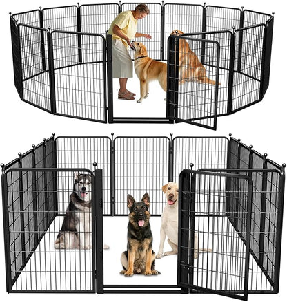 Jhsomdr Dog Playpen Outdoor, 40 inch 12 Panels Dog Fence with Extra Wide Gate No-Tripped Pet Playpen Rustproof Dog Pen Indoor Puppy Playpen for Temporary Containment Portable Pet Fence for RV Camping