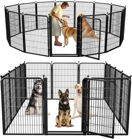 Jhsomdr Dog Playpen Outdoor, 40 inch 12 Panels Dog Fence with Extra Wide Gate No-Tripped Pet Playpen Rustproof Dog Pen Indoor Puppy Playpen for Temporary Containment Portable Pet Fence for RV Camping
