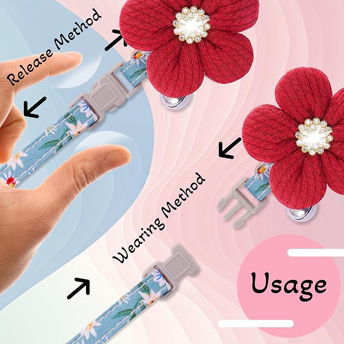 Small Dog Collar with Flower, Puppy Collar for Girl Dog Collars for Small Dogs Cute Christmas Dog Collar with Bell, Adjustable Length
