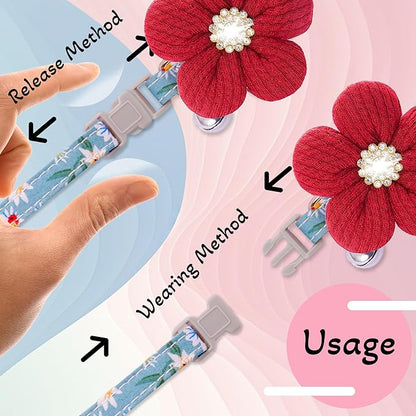 Small Dog Collar with Flower, Puppy Collar for Girl Dog Collars for Small Dogs Cute Christmas Dog Collar with Bell, Adjustable Length