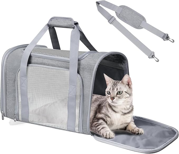 FOORLON Cat Carrier Soft for Pets Up to 25 Lbs, Cat Travel Bag Soft-Sided with Padded Shoulder Strap, Pet Dog Carriers for Small Dogs Travel Puppy Carry Airline Approved, Grey