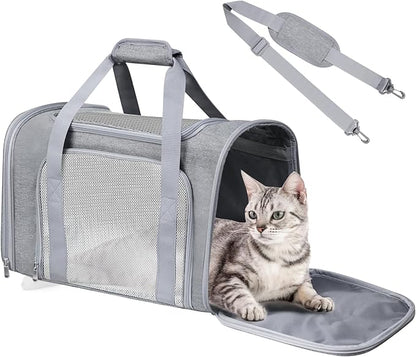 FOORLON Cat Carrier Soft for Pets Up to 25 Lbs, Cat Travel Bag Soft-Sided with Padded Shoulder Strap, Pet Dog Carriers for Small Dogs Travel Puppy Carry Airline Approved, Grey