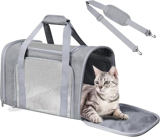 FOORLON Cat Carrier Soft for Pets Up to 25 Lbs, Cat Travel Bag Soft-Sided with Padded Shoulder Strap, Pet Dog Carriers for Small Dogs Travel Puppy Carry Airline Approved, Grey