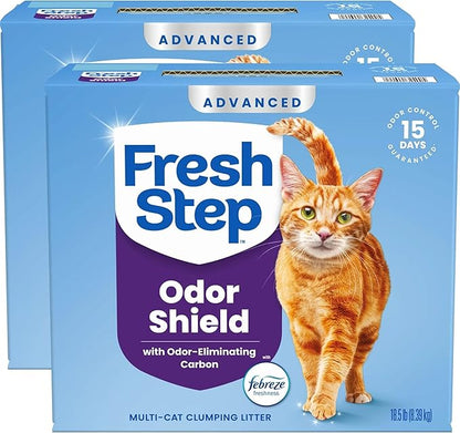Fresh Step Odor Shield Advanced Multi Cat Clumping Litter with Febreze, 18.5 lb Each, Pack of 2 (Package May Vary)
