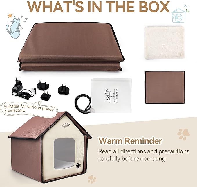 ALL FOR PAWS Heated Cat House, Indoor/Outdoor Cats Home for Winter with Heated Pad,Cat Houses & Condos, Feral Kitty Shelter, Thermo Kitty Home