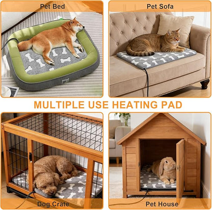 Bestio Dog Heating Pad,28x18 in Heated Dog Bed with Constant Heat & Auto Modes，MET&UL Certified Pet Heating Pad,Chew-Resistant Cord,Waterproof Washable Cover-Gray