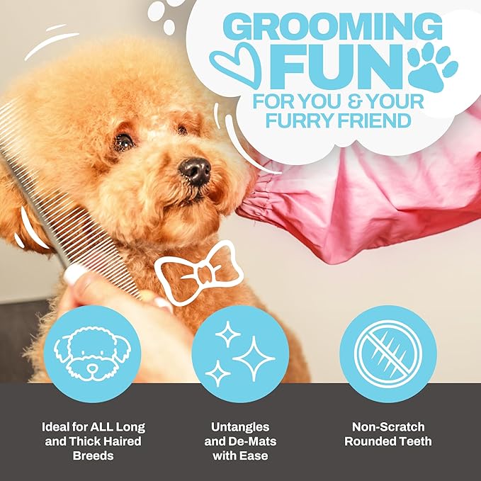 The Doodle Brush Dog Combs for Grooming Matting, Finishing Metal Comb For Dogs, Large Stainless Steel Doodle Dog Grooming Combs, Tackles Mat & Tangles for Poodles, Labradoodle, Cockapoo Pet Comb