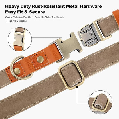 Plutus Pet Genuine Leather & Hemp Dog Collar – Adjustable Heavy Duty Pet Collar with Quick Release Metal Buckle, Soft & Stylish for Puppy and Small, Medium, Large Dogs (Ash Brown, L)