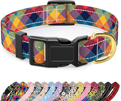 Reflective Dog Collar for Small Dogs, Cute Boho Adjustable Heavy-Duty Nylon Puppy Collar for Boy and Girl Female, Soft Pet Accessories with Quick Release Buckle, Colorful Tartan