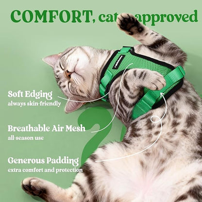 rabbitgoo Cat Harness and Leash for Walking, Escape Proof Soft Adjustable Vest Harnesses for Cats, Easy Control Breathable Reflective Strips Jacket, Grass Green,M