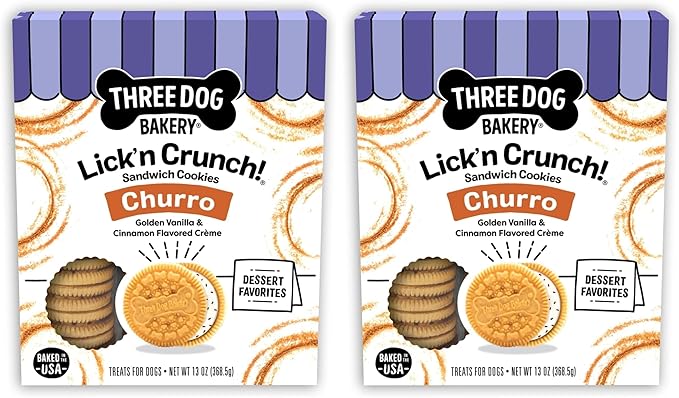 Three Dog Bakery Churro Lick'n Crunch Vanilla & Cinnamon Crunchy Dog Treats, 13-oz Box (Pack of 2)