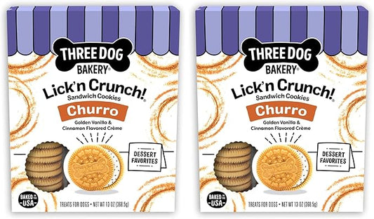 Three Dog Bakery Churro Lick'n Crunch Vanilla & Cinnamon Crunchy Dog Treats, 13-oz Box (Pack of 2)