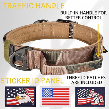 ADITYNA Heavy Duty Camo Dog Collar for Large Dogs - Collar with Handle for Training, and Walking - Wide, Thick, Tactical, Soft Neoprene Padded