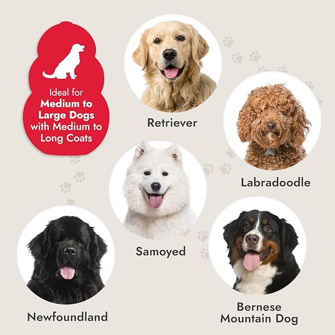 KONG Large Slicker Brush – Removes Loose Hair, Reduces Shedding, Comfortable Non-Slip Grip, Long Metal Pins, for Medium to Large Dogs with Medium to Long Coats, Red/Gray