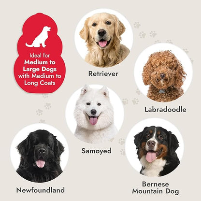KONG Large Slicker Brush – Removes Loose Hair, Reduces Shedding, Comfortable Non-Slip Grip, Long Metal Pins, for Medium to Large Dogs with Medium to Long Coats, Red/Gray