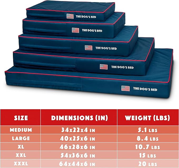 The Dog’s Bed Orthopedic Memory Foam Dog Bed, XL Blue Oxford with Red Trim USA Flag 46x28, Pain Relief for Arthritis, Hip & Elbow Dysplasia, Post Surgery, Supportive, Calming, Waterproof Washable