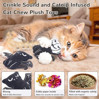 Retro Shaw Cat Toys 4Pcs with Natural Catnip & Crinkle Sound Inside, Interactive Kicker & Safe Teeth Cleaning Toys for Indoor Cats Kittens, 3.7 Inches