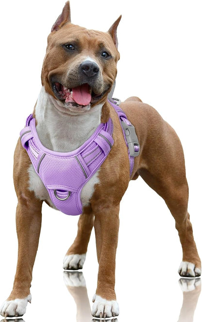 BARKBAY No Pull Dog Harness Large Reflective Dog Harness with Front Clip and Easy Control Handle for Walking Training Running with ID tag Pocket(Violet Purple,L)