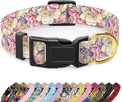 Reflective Dog Collar for Small Dogs, Cute Flower Theme Adjustable Heavy-Duty Nylon Puppy Collar for Boy and Girl Female, Soft Pet Accessories with Quick Release Buckle, Colorful Floral