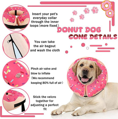 Inflatable Cone Collar for Large Medium Small Dogs, Soft Adjustable Recovery Collar for Dogs Cats,Dog Cone Neck Donut Alternative After Surgery(Pink,Medium+