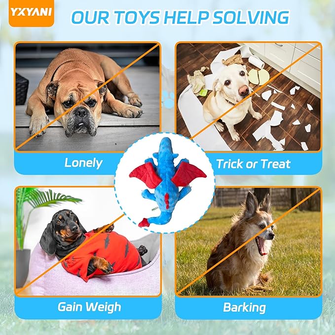 YXYANI Durable Plush Dinosaur Dog Toys with Squeaker, Crinkle Paper Stuffed Chew Toys for Small Middle and Large Dogs 14 Inch
