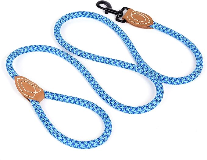 Mile High Life | Mountain Climbing Dog Rope Leash with Heavy Duty Metal Sturdy Clasp | Genuine Leather Tailored Connection with Strong Stitches (Sky Blue Hot Blue, 60 Inch (Pack of 1))