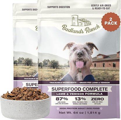 BADLANDS RANCH by Katherine Heigl – Superfood Complete Air-Dried Lamb & Venison Dog Food – High Protein with Superfoods for Daily Wellness & Consistent Nutrition – 64 oz (Pack of 2)