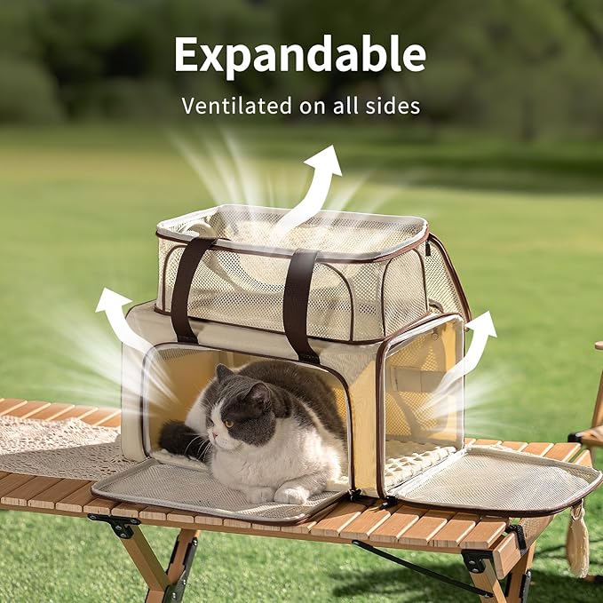 Wakytu Expandable Pet Carrier for Cats & Dogs, Airline Approved Cat Carrier, Large Travel Bag with with Extra Large Foldable mat