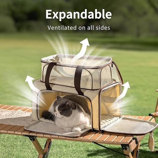 Wakytu Expandable Pet Carrier for Cats & Dogs, Airline Approved Cat Carrier, Large Travel Bag with with Extra Large Foldable mat