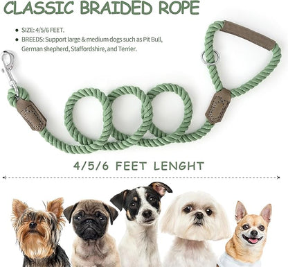 Mile High Life Dog Leash, Braided Cotton Rope Leashes with Leather Handle - Heavy Duty Metal Clasp, 4FT, 1/2" Thick - Wedding, Walking & Training Leash for Small Medium Large Dogs (Kashmir)