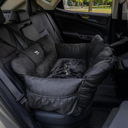 JACKO & CO - Premium Dog Car Seat v2 Booster Seat for Small & Medium Pets Under 40lbs - Machine Washable w Removable Covers, Water Resistant w Clip-On Leash for Back Seat Use (Black Medium (20-40lbs)