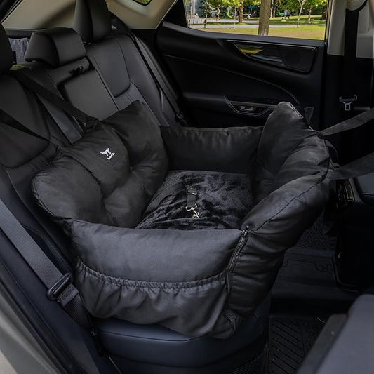 JACKO & CO - Premium Dog Car Seat v2 Booster Seat for Small & Medium Pets Under 40lbs - Machine Washable w Removable Covers, Water Resistant w Clip-On Leash for Back Seat Use (Black Medium (20-40lbs)