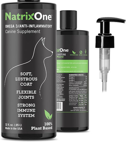 100% Pure Camelina Oil for Dogs, 32 oz - Dog Skin and Coat Supplement All-Natural Supplements, Support Hearts, Joints, Coats, Skin and Anti-inflammatory, Protective Care - Omega 3 by NatrixOne