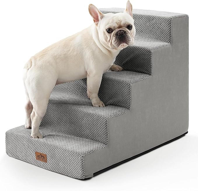 COZY KISS Dog Stairs for Small Dogs, 5 Tier Wider Pet Stairs for High Beds, 23.6" H Non-Slip Dog Steps for Old Cats, Puppies, Small Medium Dogs, 19.7x29.5x23.6 inch, Grey