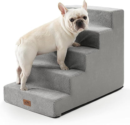 COZY KISS Dog Stairs for Small Dogs, 5 Tier Wider Pet Stairs for High Beds, 23.6" H Non-Slip Dog Steps for Old Cats, Puppies, Small Medium Dogs, 19.7x29.5x23.6 inch, Grey