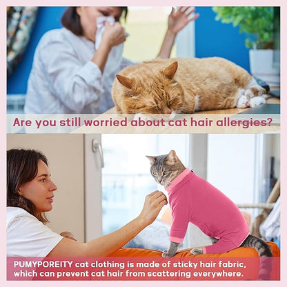 PUMYPOREITY Cat Hair Sticky Sweater, Recovery Suit - Breathable & Lightweight for Post-Surgery Protection, Cat Onsie Prevents Licking Wounds, Pink, 2XL