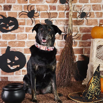 Elegant little tail Halloween Dog Collar, Autumn Pet Collar Durable Pink Dog Collars Male or Female Holiday Pet Gift Adjustable Dog Collar for X-Large Dogs