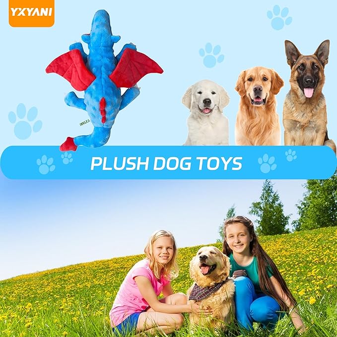 YXYANI Durable Plush Dinosaur Dog Toys with Squeaker, Crinkle Paper Stuffed Chew Toys for Small Middle and Large Dogs 14 Inch