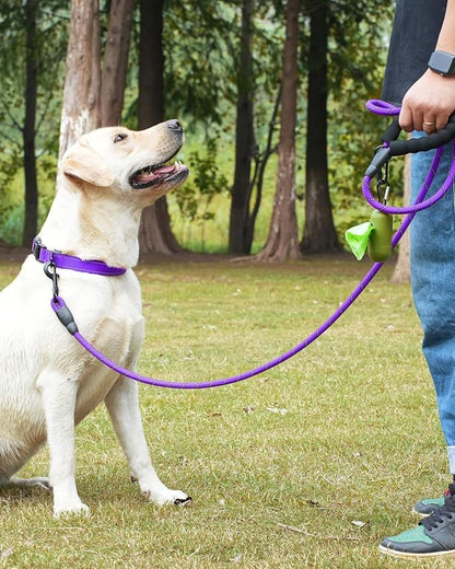 Dynmeow Reflective Dog Collar and Leash Set, 6FT Strong Climbing Rope Leash with Padded Handle, Adjustable Pet Collar with Soft Neoprene Padding for Medium Large Dogs, Purple, M